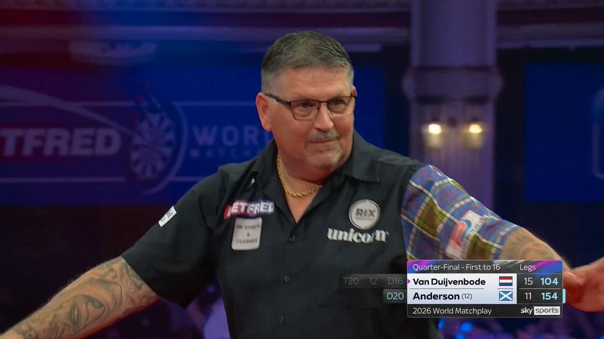 ANDERSON FIGHTING BACK! Surely not? 🤯 FIVE straight legs for Gary Anderson, who converts a majestic 154 checkout to reduce the arrears to 15-12! 📺 #MatchplayDarts