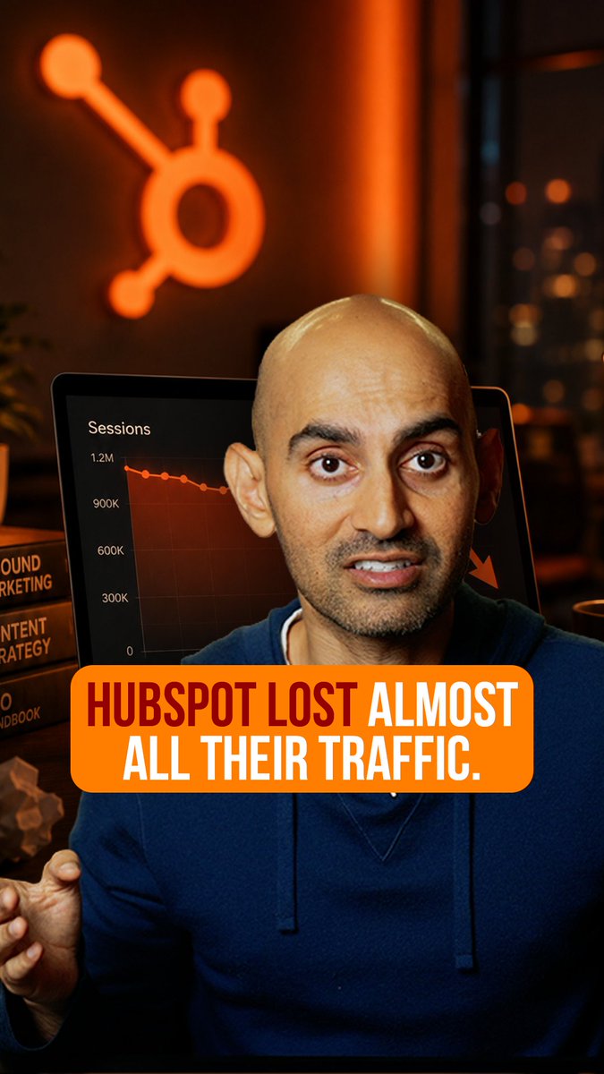 One of the biggest SEO teams on the planet. Wiped out anyway. HubSpot built the blog every marketer chased. Then organic traffic dropped roughly 80% in a year, according to Ahrefs and SEMrush. Their CEO explained it on the earnings call: AI Overviews are giving the answers, and the clicks are drying up. Nobody got lazy. Search itself changed. Our NP Digital numbers show the exact same shift. #SEO #AISearch #DigitalMarketing #SearchEngine #NeilPatel
