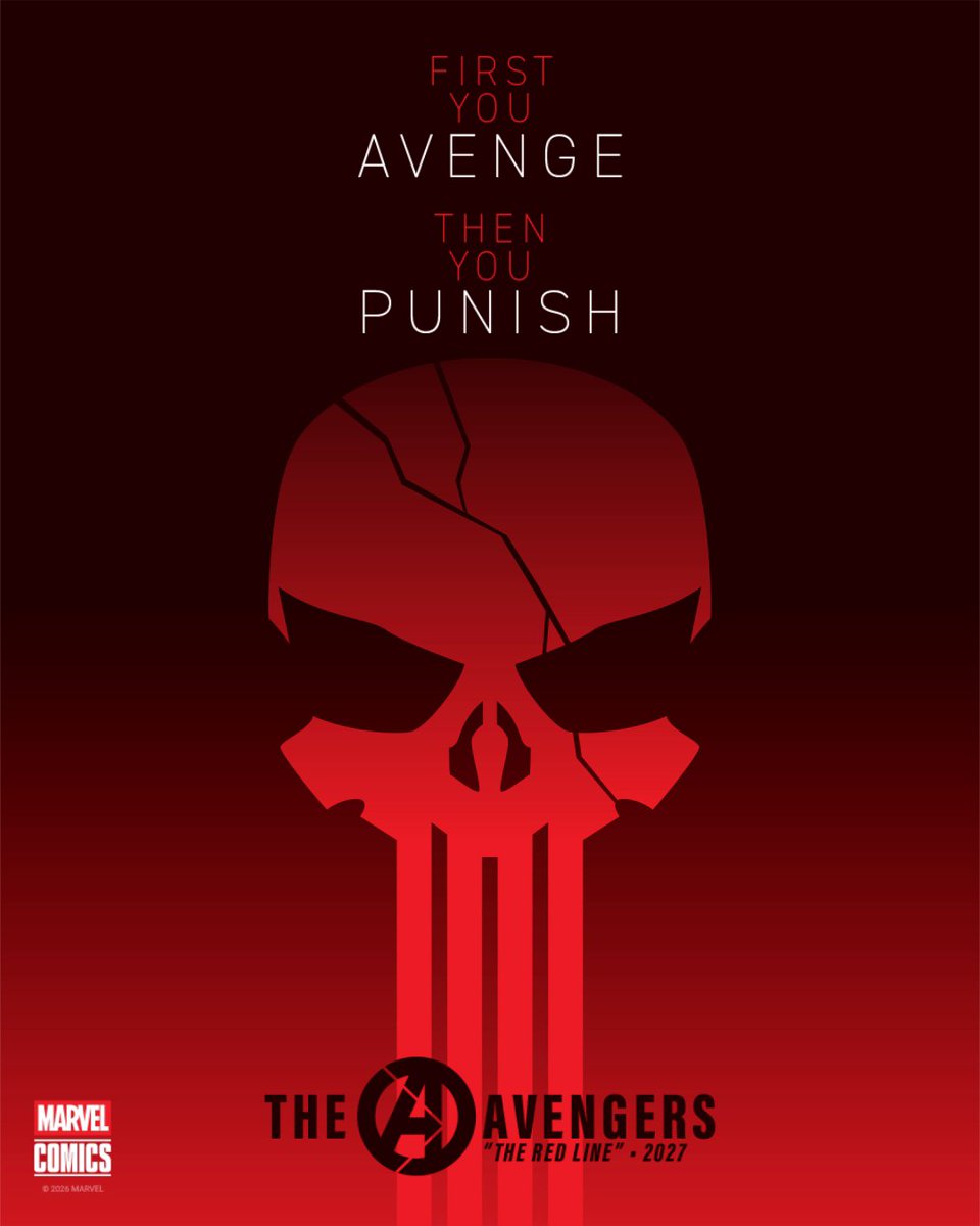 First, you AVENGE. Then you PUNISH. The second arc of ‘The Avengers’ by Chip Zdarsky &amp; Marco Checchetto, ‘The Red Line’, arrives 2027. Teaser Art by Chip Zdarsky.