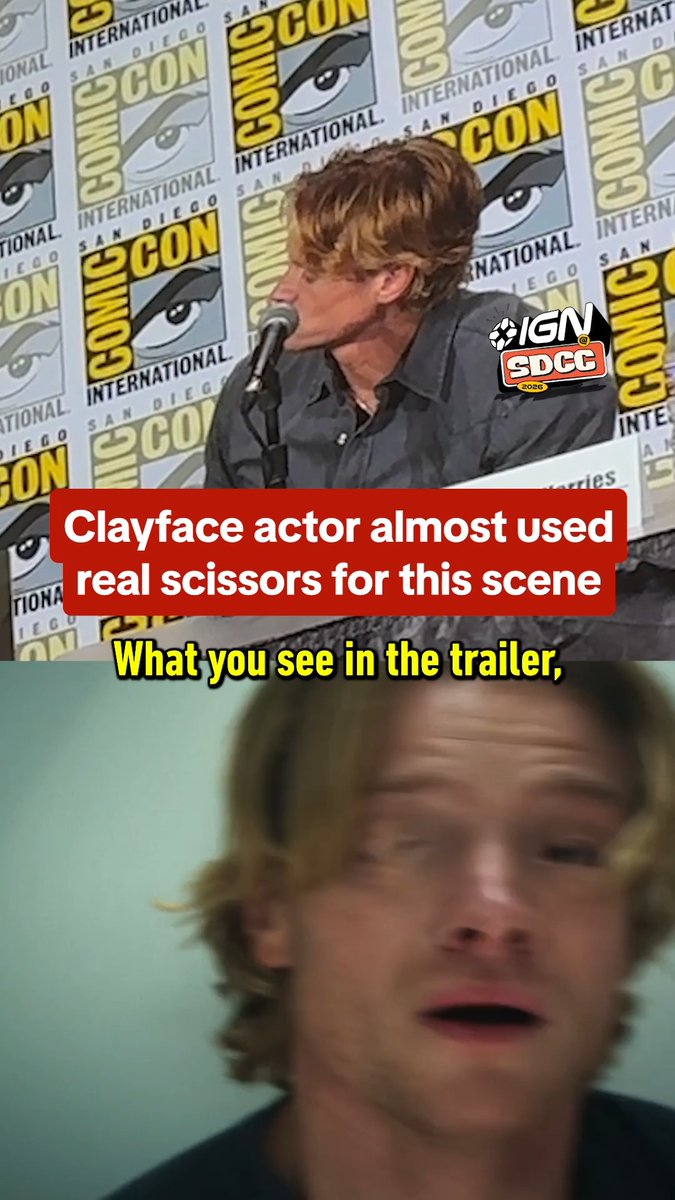 As if the Clayface trailer wasn't disturbing enough, star Tom Rhys Harries revealed at #SDCC that he nearly used real scissors right near his eyes. 👀 Presented by Aliens: Fireteam Elite 2, Alienware, BRISK x Splatoon Raiders