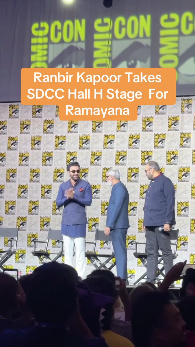 Ranbir Kapoor is on the scene in Hall H at #SDCC supporting his new film #Ramayana!