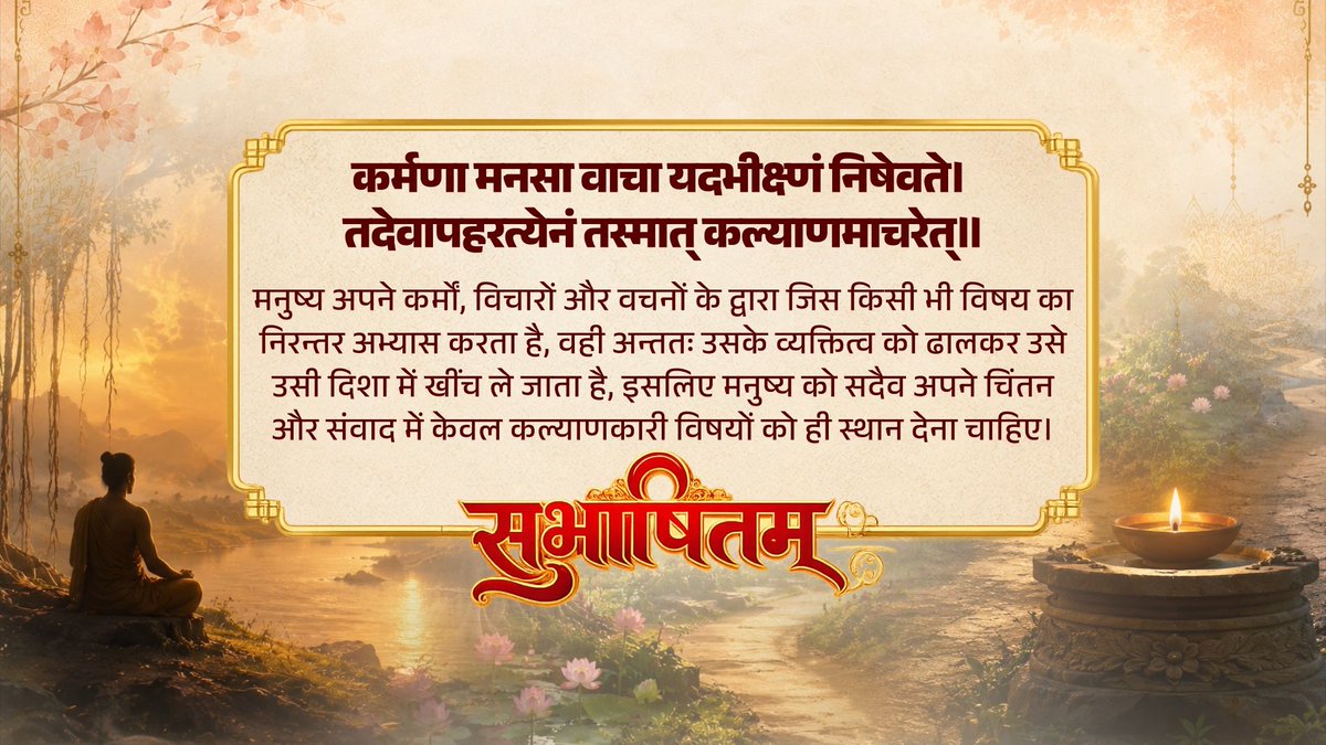कर्मणा मनसा वाचा यदभीक्ष्णं निषेवते। तदेवापहरत्येनं तस्मात्कल्याणमाचरेत्॥