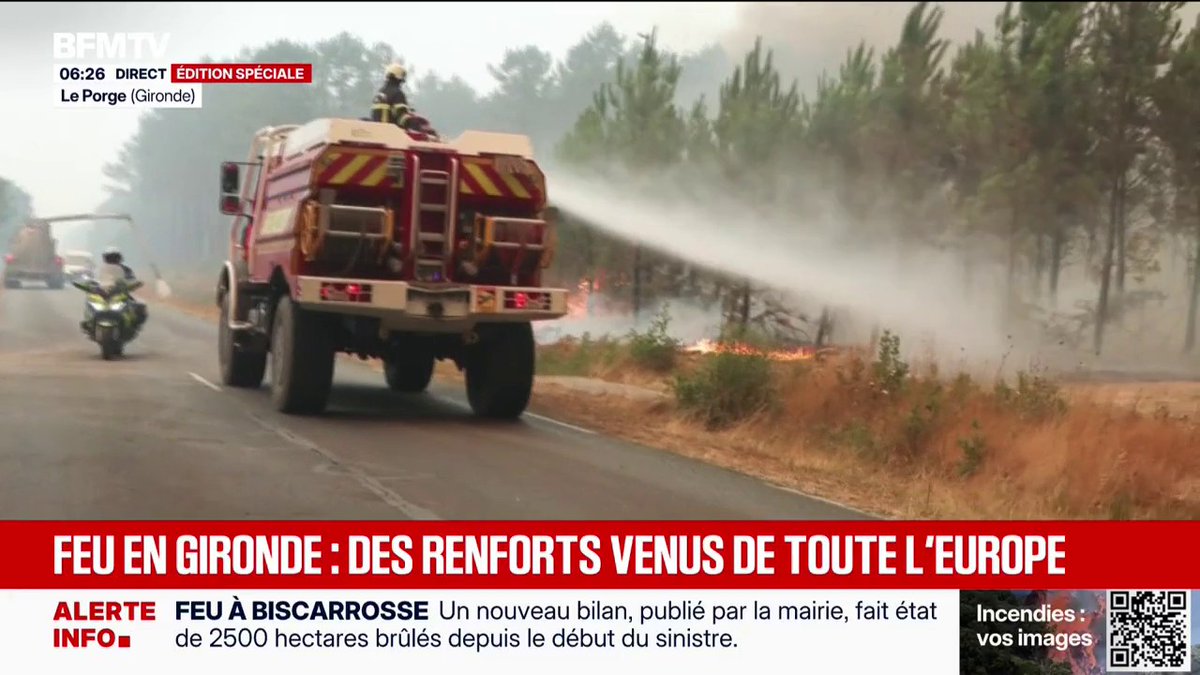 Incendie en Gironde: des pompiers d'autres départements et de l'Union européenne affluent en renfort