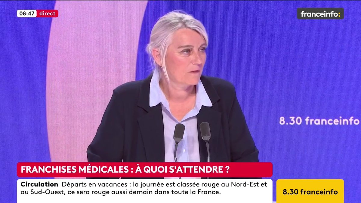 🔴 Franchises médicales : à quoi s'attendre ? ➡️ "Nous allons doubler ce plafond annuel […] en moyenne, cela correspond à dix-huit euros de plus par an", dit Stéphanie Rist, ministre de la Santé.
