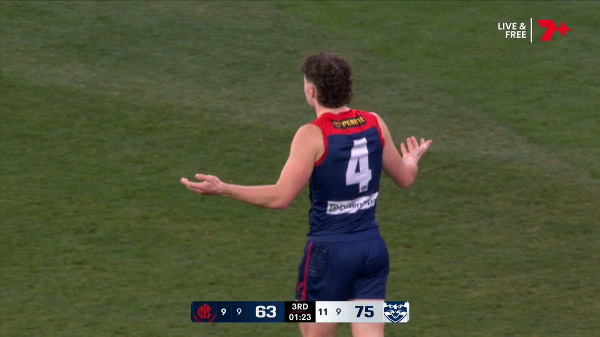 "That's where the rule is a bit much sometimes." Harvey Langford gave away a 50-metre penalty after running through the protected area. #AFLDeesCats