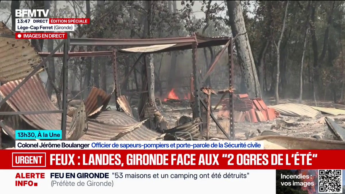 Incendie en Gironde: des mobil-homes réduits en cendres dans un camping