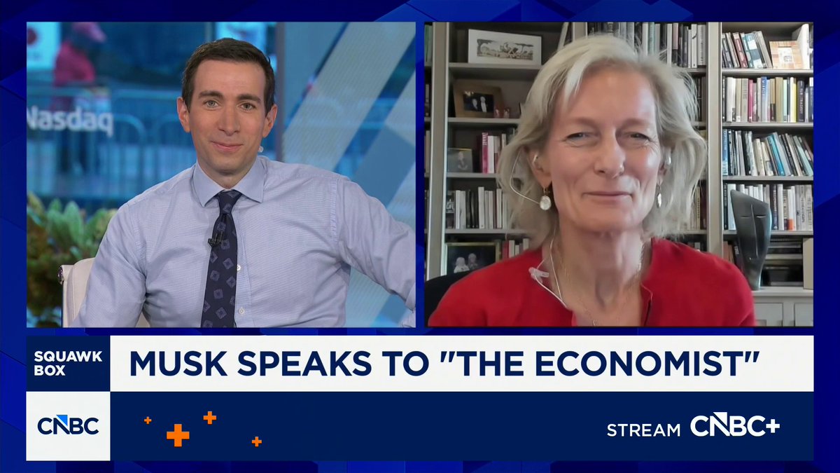 .The Economist Editor-In-Chief Zanny Minton Beddoes on her wide-ranging interview with Elon Musk: "It's irresponsible for someone who has 240 million followers to propagate things that are simply not true."