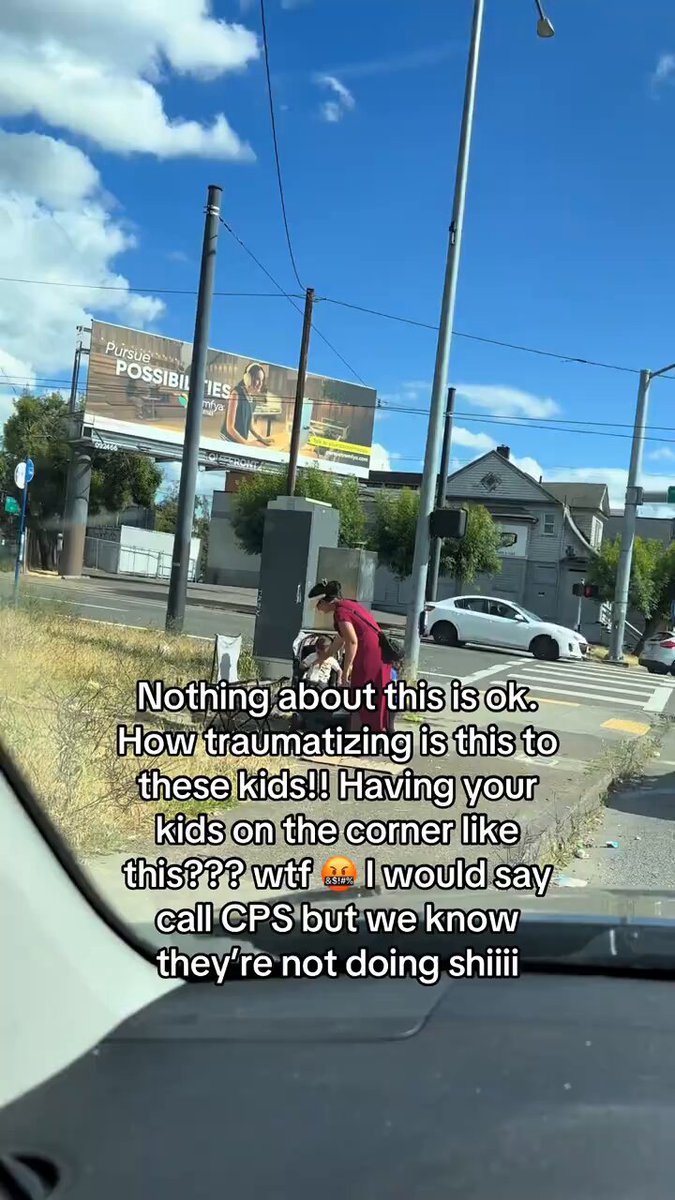 This is pure neglect dressed up as “need.” Mom parks her toddlers on a busy corner with a sign begging for formula and rent. Kids sitting in the heat and exhaust while she works the traffic. How is this not an automatic CPS call? Because we all know they’re not coming. These children are props. This is the new normal in too many places. Nothing about this is okay. Nothing!