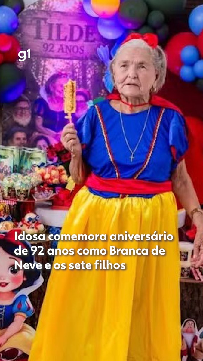 Idosa comemora aniversário de 92 anos como Branca de Neve ao lado dos sete filhos em Natal #g1