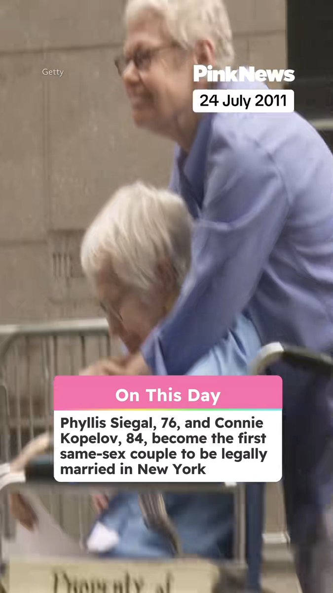 On this day (July 24) in 2011, Phyllis Siegal, 76, and Connie Kopelove, 84, became the first same-sex couple to be legally married in New York. The two women had already been together for 23 years when they married on July 24 2011. They were among 823 same-sex couples selected by lottery to receive marriage license in New York City that day. In June 2012, the couple were among the grand marshals of the city's Pride march just a month before their first anniversary.