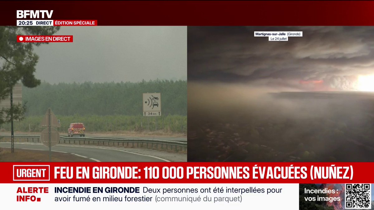 Laurent Nuñez annonce que le feu en Gironde a parcouru 14.000 hectares et que 110.000 personnes ont été évacuées