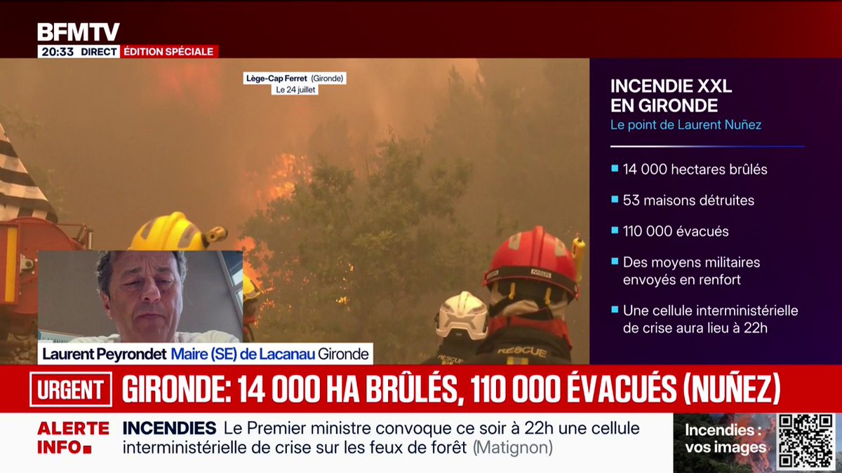 Feu en Gironde: "On a jamais vécu un événement pareil", raconte Laurent Peyrondet, maire de Lacanau