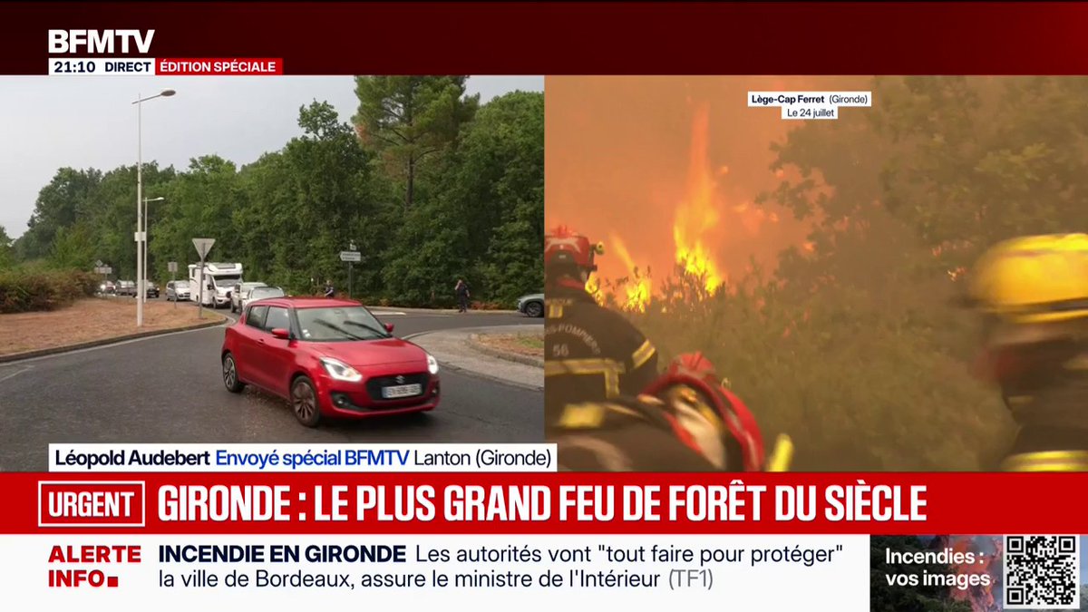 Feu en Gironde: la situation près de Lanton devient critique alors que la grêle et les orages tombent sur place