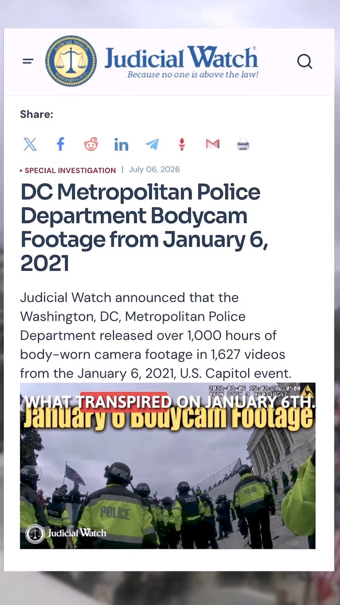 The release of these previously secret DC Police January 6 bodycam videos are the result of a hard-fought victory for transparency by Judicial Watch. Judicial Watch encourages citizens, law enforcement, Congress & media to carefully review these videos so they can see the truth.