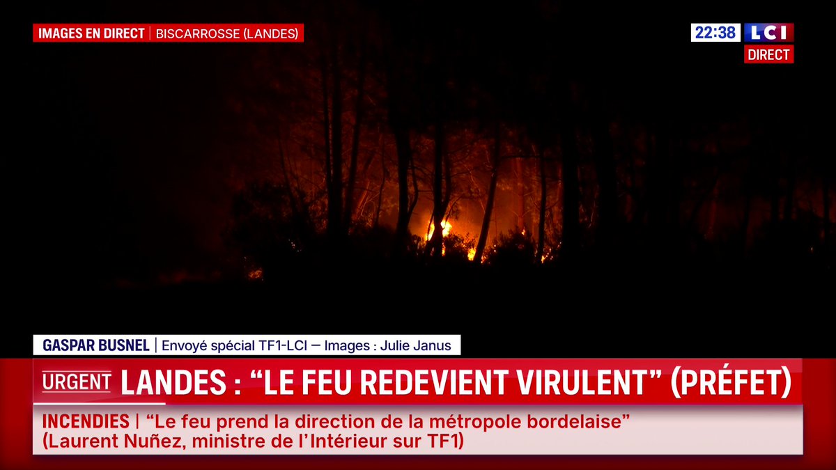🔴 Landes : incendie "très soudain, très violent, très rapide", le feu "redevient virulent", annonce le préfet