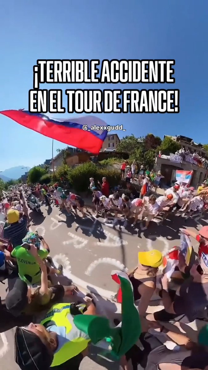 ¡ACCIDENTE EN EL TOUR DE FRANCE! 😫 Un coche de UAE tuvo que frenar para evitar atropellar a un aficionado y Einer Rubio termina impactándose en el vehículo. *El ciclista tuvo que abandonar y requirió 20 puntos en la cara Vía: _alexxgudd_