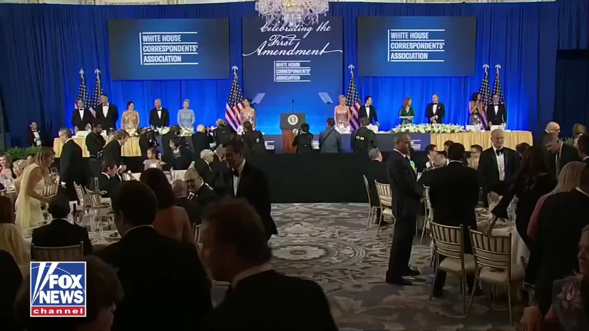 BREAKING: President Trump takes the stage at the rescheduled White House Correspondents' Association Dinner.