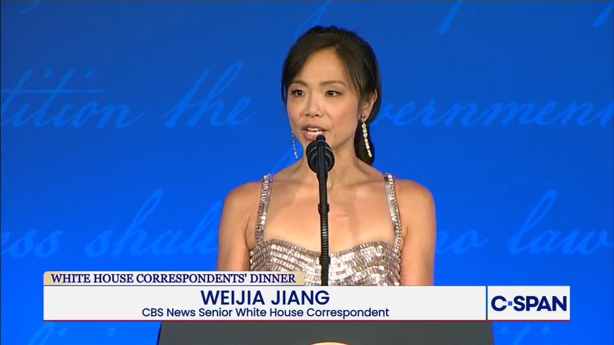 White House Correspondents' Association President Weija Jiang opening remarks at White House Correspondents' Dinner: "We are back, we will not be intimidated, we refuse to let an act of violence have the final word."
