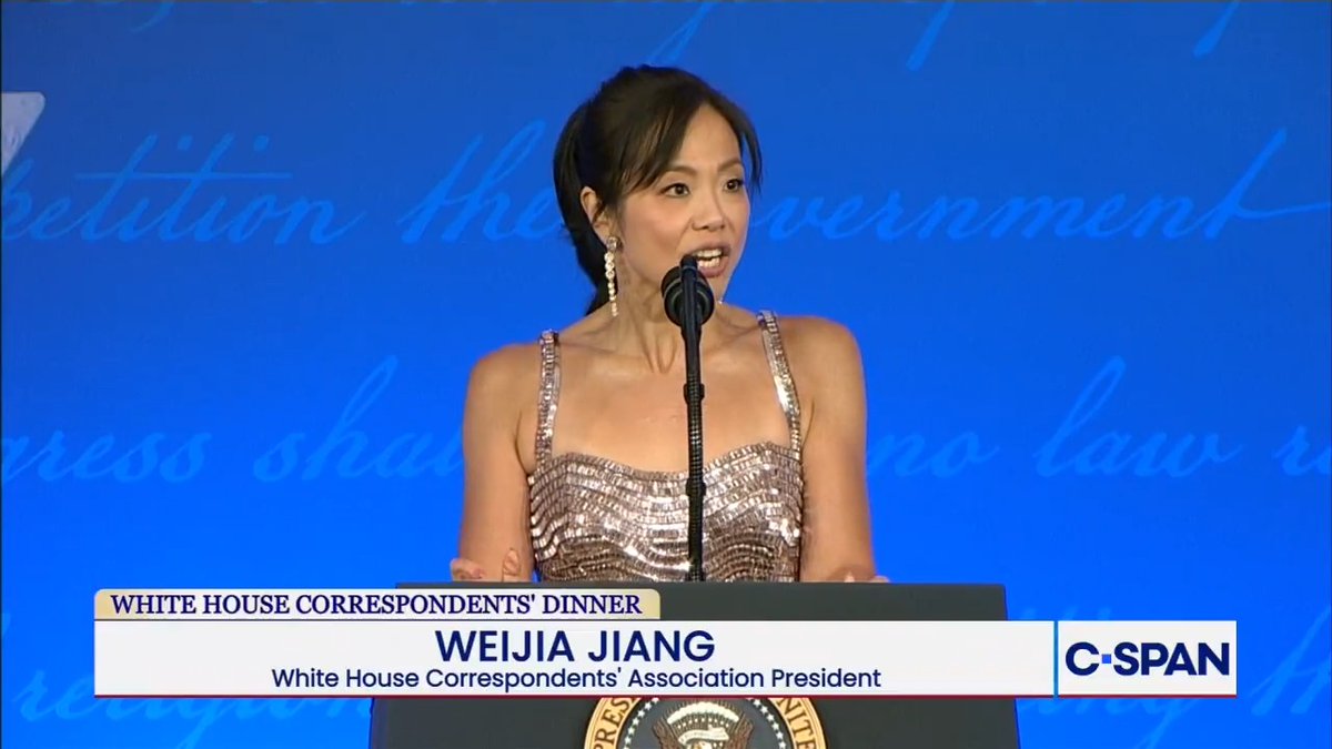 White House Correspondents' Association President Weija Jiang gives shoutout to C-SPAN: "Photographers and technicians were under the stairs where the shooter was, but they never stopped rolling their cameras and transmitting live footage despite the circumstances. Thank you."