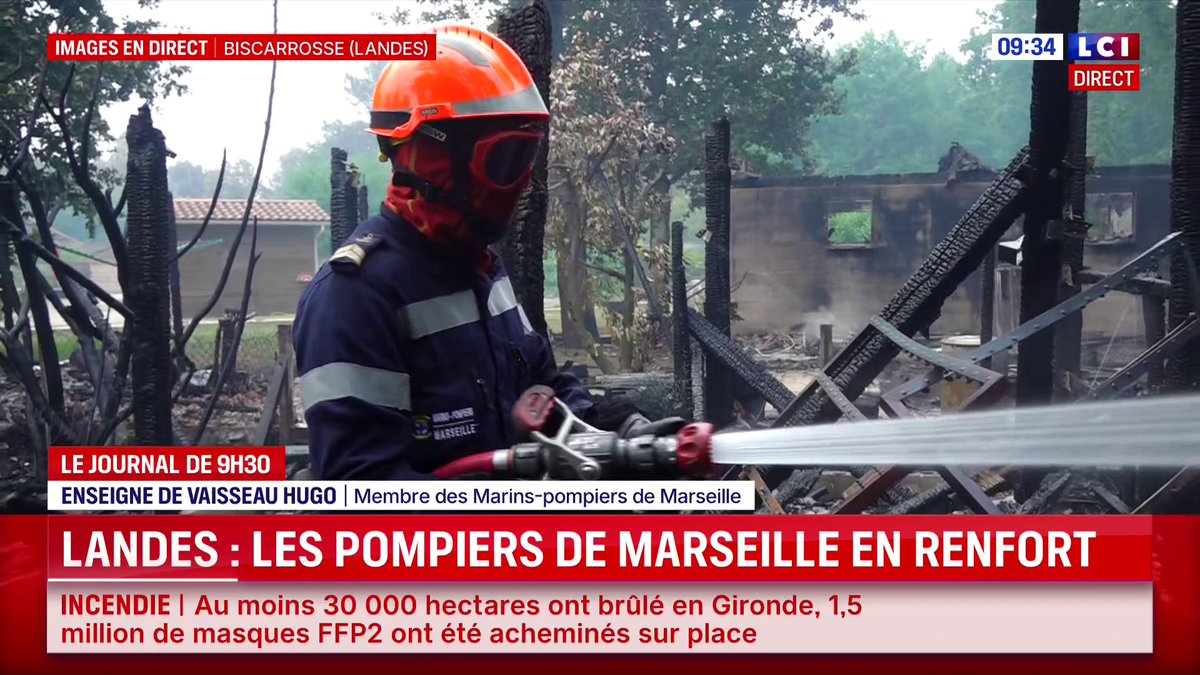 🚒 Incendies dans les Landes : les marins-pompiers de Marseille en renfort 29 soldats du feu et 9 engins sont arrivés dans la nuit à Biscarrosse