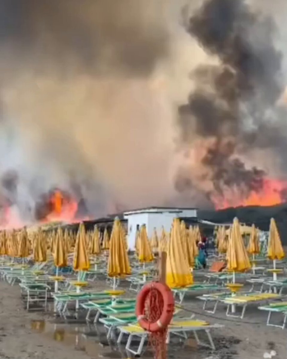 A massive wildfire broke out yesterday in Gallipoli, Italy, tearing through pine forests along the northern coastline. Driven by strong Tramontana winds, the fire spread rapidly between the coastal areas of Padula Bianca and Rivabella, forcing the evacuation of beaches and nearby residential areas.