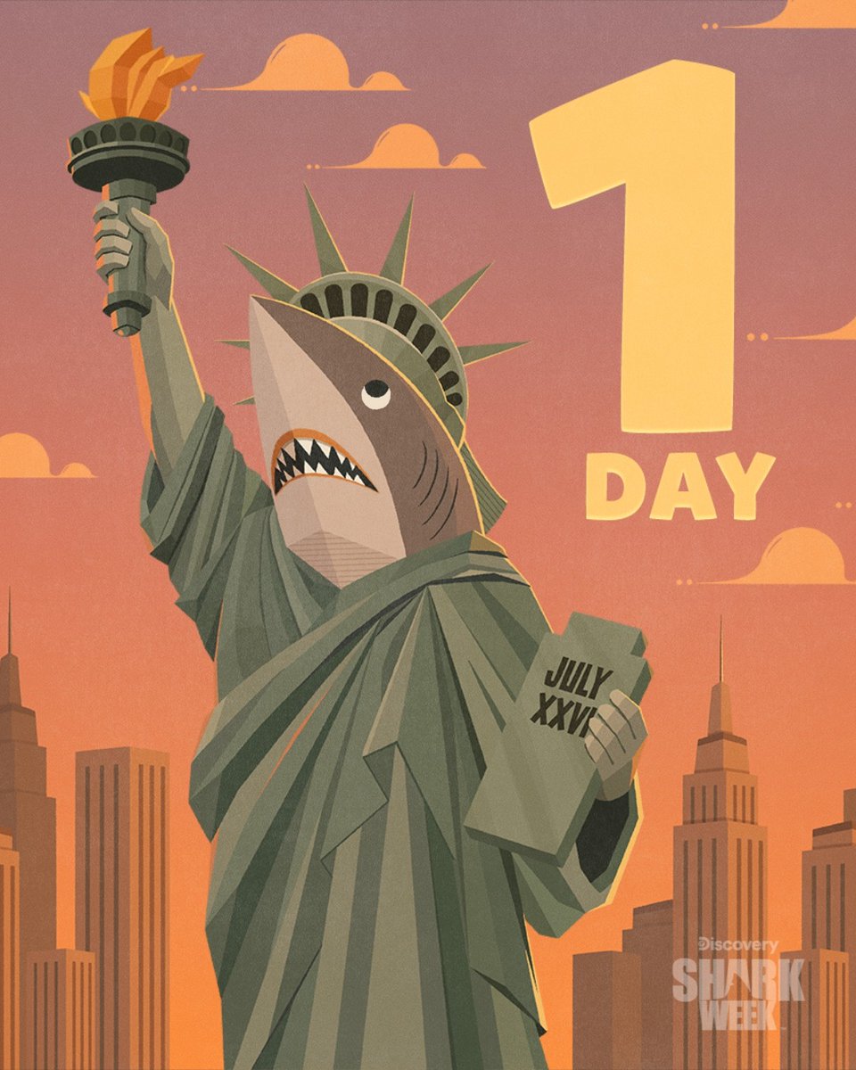 The stars, the stripes, the SHARKS. 🗽🦈 Only ONE DAY until #SharkWeek begins at 8P on Discovery!