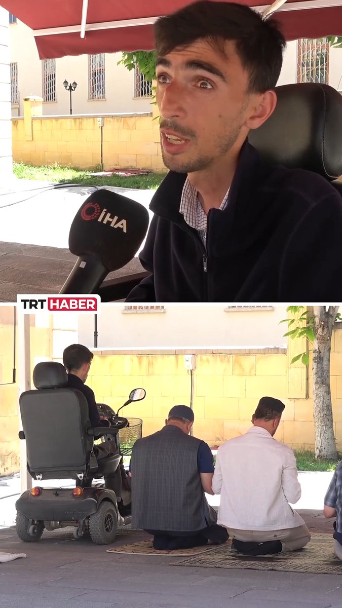 Bayburt'ta 15 yaşında geçirdiği hastalık sonucu engelli olan 30 yaşındaki Abdullah Demir, ibadetle hayata tutunuyor. Demir, akülü tekerlekli sandalyesiyle cemaatle saf tutuyor. 📌 "Allah'ın huzuruna gitmeye hiçbir engel yok."