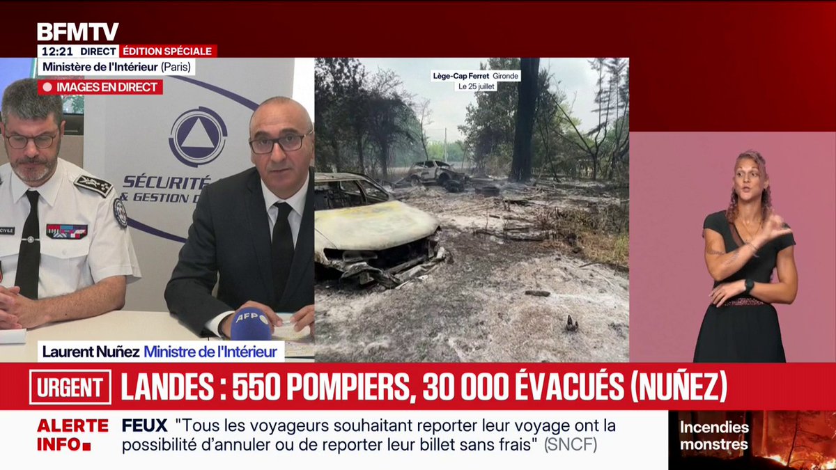 Incendie en Gironde: "Le feu a été moins virulent cette nuit, ce n'est plus un feu convectif", explique Laurent Nuñez, ministre de l'Intérieur