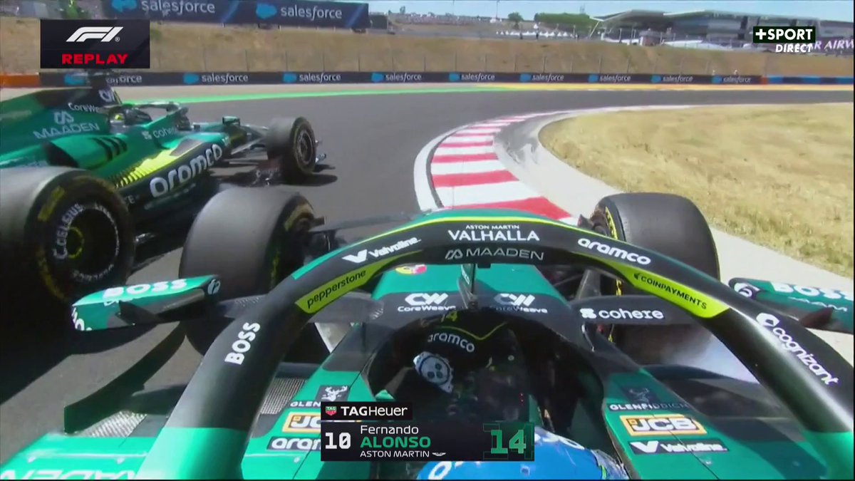 C'était chaud entre les Aston Martin 😮💨 Fernando Alonso manque d'accrocher Lance Stroll qui était sur la trajectoire 👆 #HungarianGP #F1