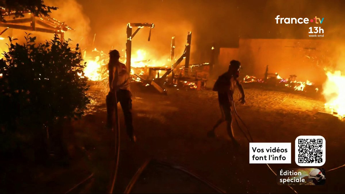 🔴 20 000 hectares au nord du bassin d'Arcachon ont déjà été détruits par les flammes. Les pompiers n'arrivent pas à contenir ce gigantesque incendie, certains habitants tentent de lutter avec les moyens du bord. #JT13H