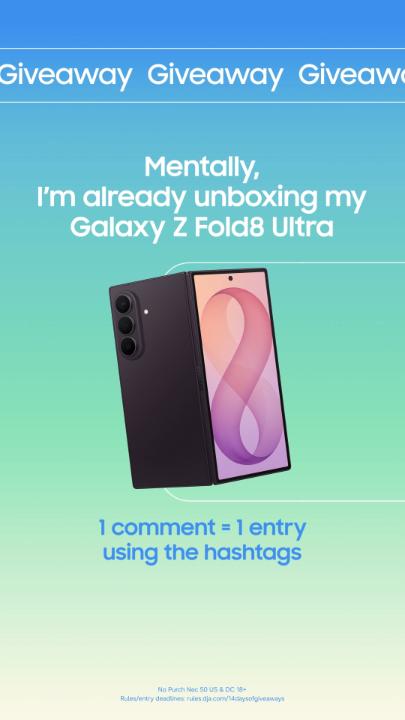 Every comment brings you one step closer to the foldable with the battery that doesn’t quit: the new #GalaxyZFold8 Ultra. 💯 #GalaxyAI Want to enter? ➡️ Follow us and reply with #GalaxyGiveaways #GalaxyZFold8 Ultra for your chance to win. 👌 Pro Tip: Copy and paste the hashtags to make sure your entry is counted. 🤭 Unlimited entries, so shoot your shot. No Purch Nec 50 US & DC 18+ Ends 11:59pm CT on 7/25 Rules/entry deadlines: