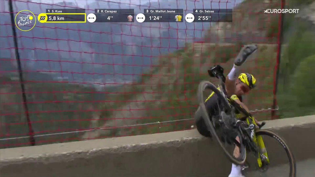 El enorme susto de Kuss en la bajada. Benditas protecciones. #TDF2026 #LaCasadelCiclismo