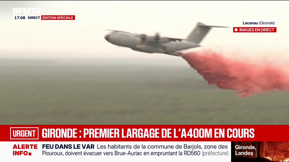 Le premier largage de l'A400M est en cours pour lutter contre les incendies en Gironde