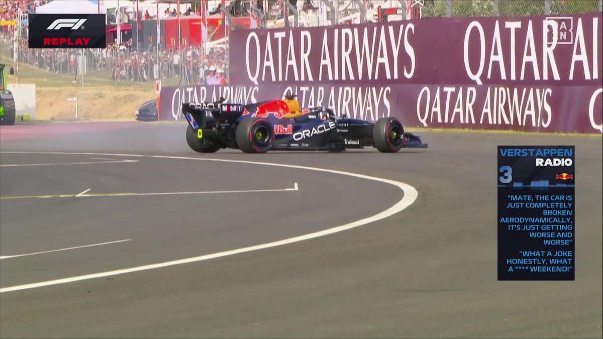 "El coche está completamente roto. Vaya broma. Vaya j****** fin de semana" 📻 El tremendo enfado de Max Verstappen por radio tras los enésimos problemas del Red Bull 😡 #HungriaDAZNF1 🇭🇺