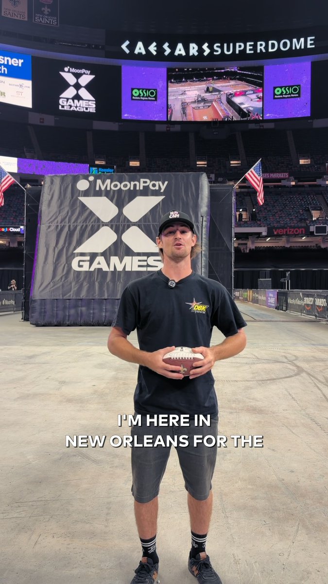 .@saints + Caesars Superdome + @xgames = the crossover you didn't know you needed 🏍️ 🛹🚲🏈⚜️ Doors open in 30 mins for Day 2 of the MoonPay 🟣 X Games League Championship in New Orleans. We'll see you in the Dome 🔜