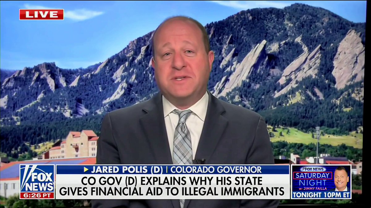 Colorado Governor Jared Polis defends giving in-state tuition to illegal aliens: "Whether you're a green card holder, whether you're from Texas or Mexico...we don't check with the federal government...to decide who is eligible for in-state tuition."