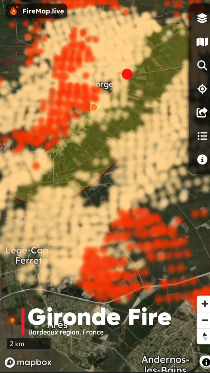 The scale of the #Gironde fire near Bordeaux region of France is hard to believe. Hotspots now show growth well beyond the last mapped perimeter. Thoughts are with everyone in the region tonight.