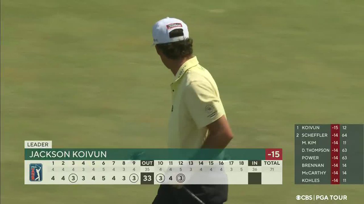 "This for eagle and for the lead...YES!" Jackson Koivun is the new solo leader at the 3M Open
