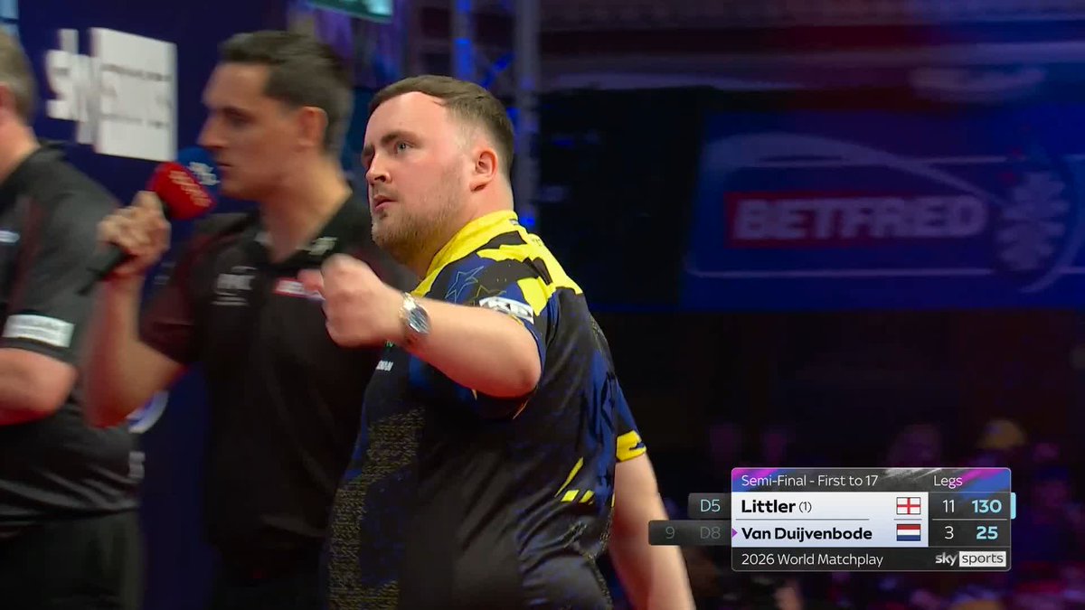 THIS IS OBSCENE! Dirk's reaction says it all! 😂 Luke Littler takes out 310 in six darts to stretch his lead to 12-3, with an average north of 114! 📺 #MatchplayDarts