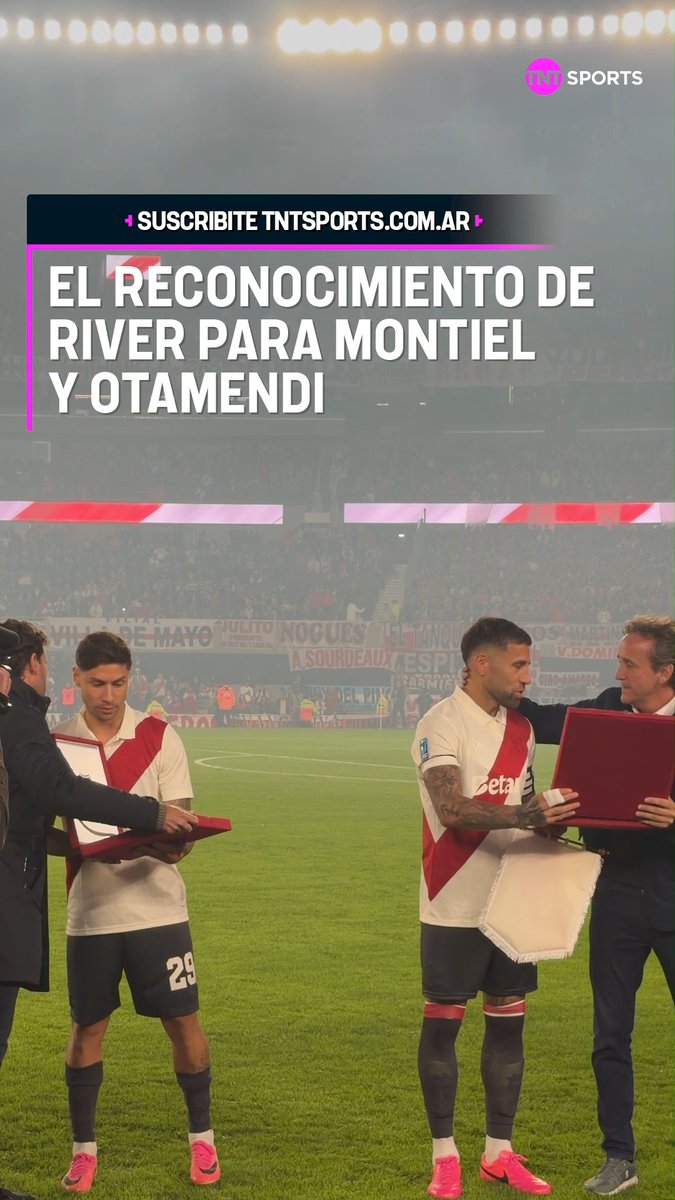 HOMENAJE A MONTIEL Y OTAMENDI ⚪🔴🇦🇷 Tras disputar el Mundial con la Selección Argentina, los defensores fueron reconocidos por la dirigencia Millonaria en el Monumental. 📹: SARITA #LPFxTNTSports