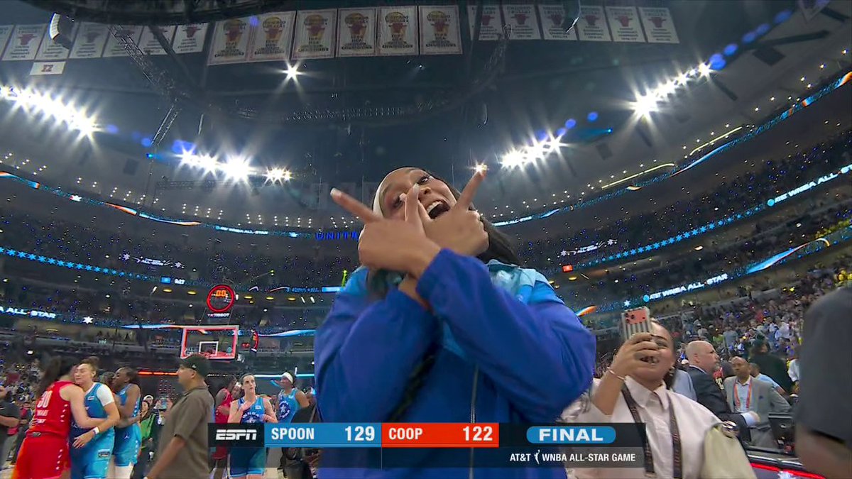 Team Spoon wins the 2026 AT&amp;T WNBA All-Star Game 🏆 A'ja Wilson had to let her Aces coach Becky Hammon know who won 😂