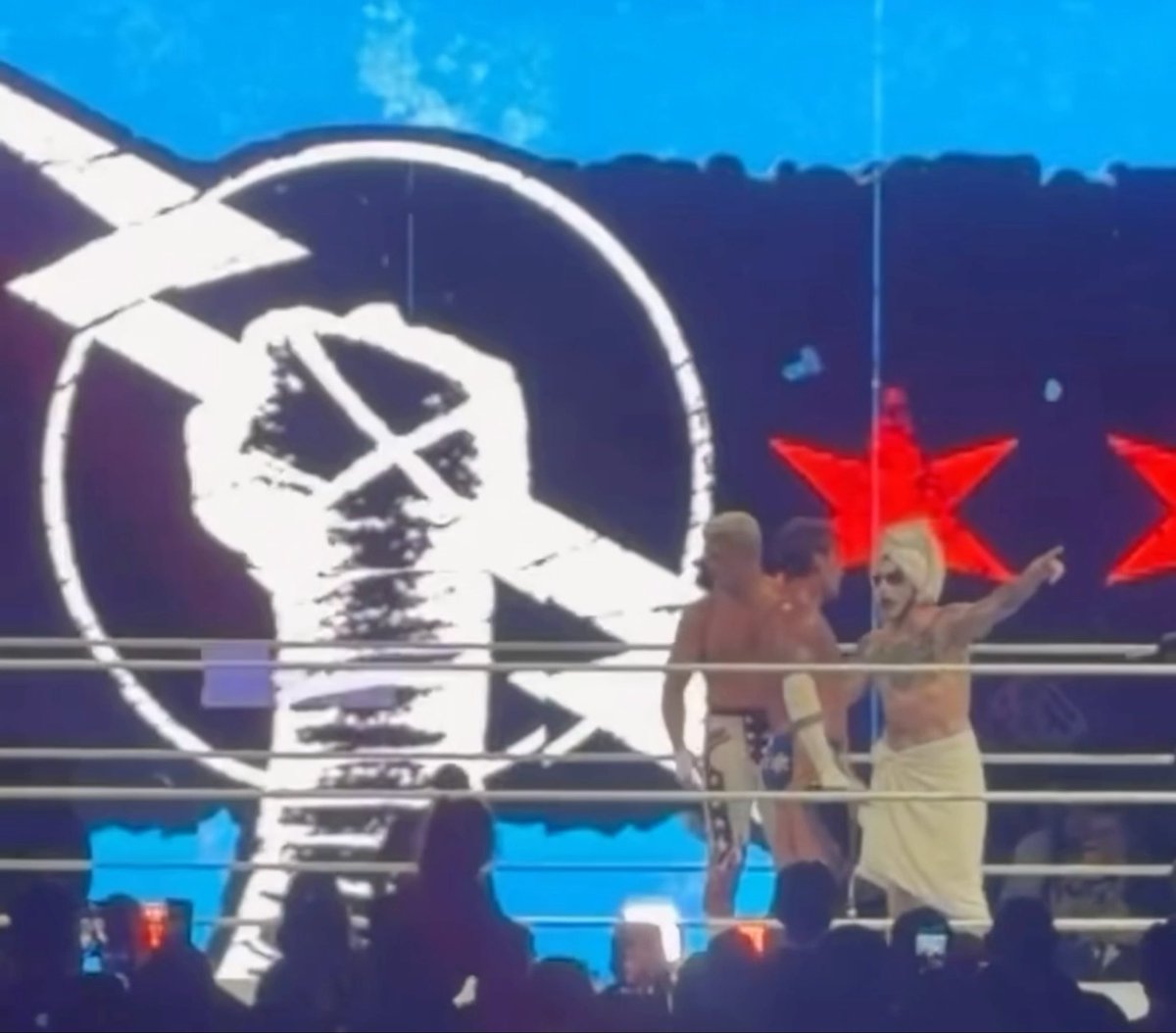 DANHAUSEN RAN WITH JUST HIS TOWEL ON TO STOP CODY RHODES AND CM PUNK FROM THROWING HANDS 😭 #WWEStockton