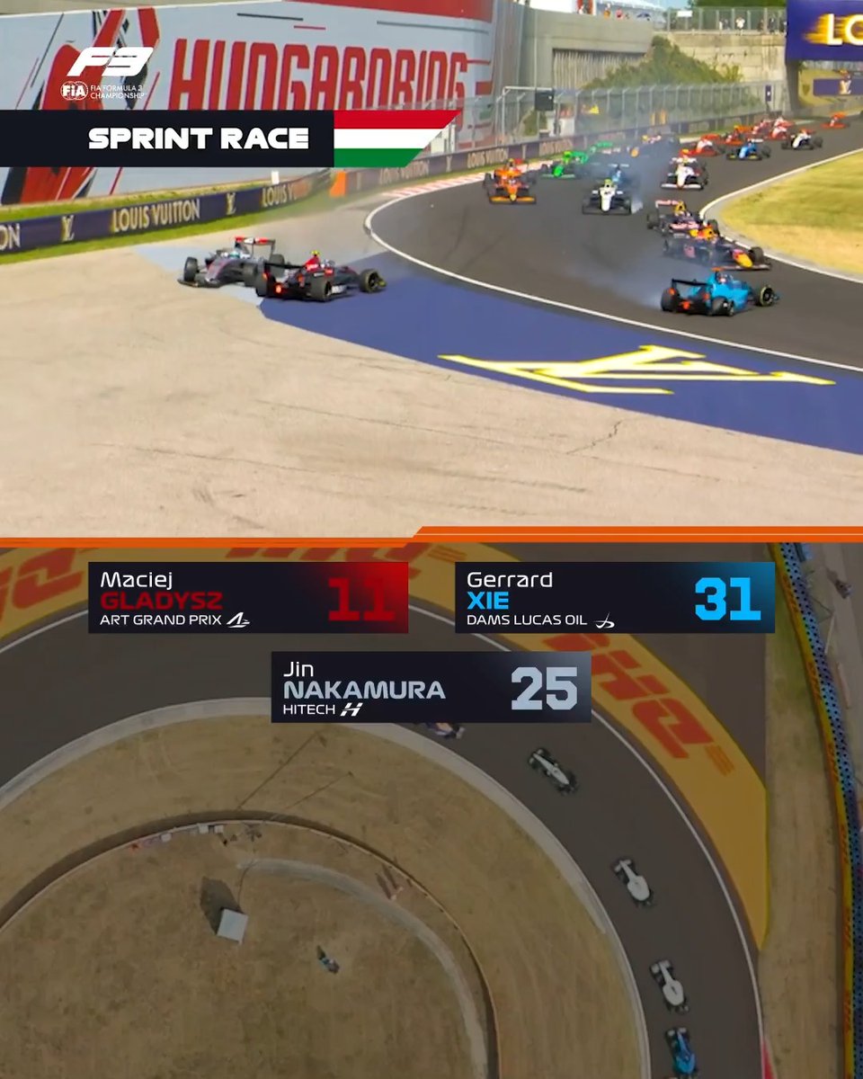 Déjà vu in the Budapest Feature Race 👀💥 Nakamura, Gladysz and Xie were inseparable this weekend... 🫣 #F3 #HungarianGP