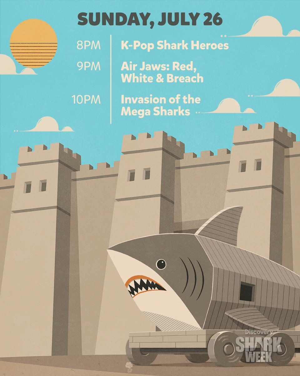 Trust us, it's definitely just a shark 😉🦈 But tonight's line-up will have a few surprises! 8P: K-Pop Shark Heroes 🎶 9P: Air Jaws: Red, White & Breach 💥 10P: Invasion of the Mega Sharks 🦈 #SharkWeek, the greatest week in history, is back TONIGHT!