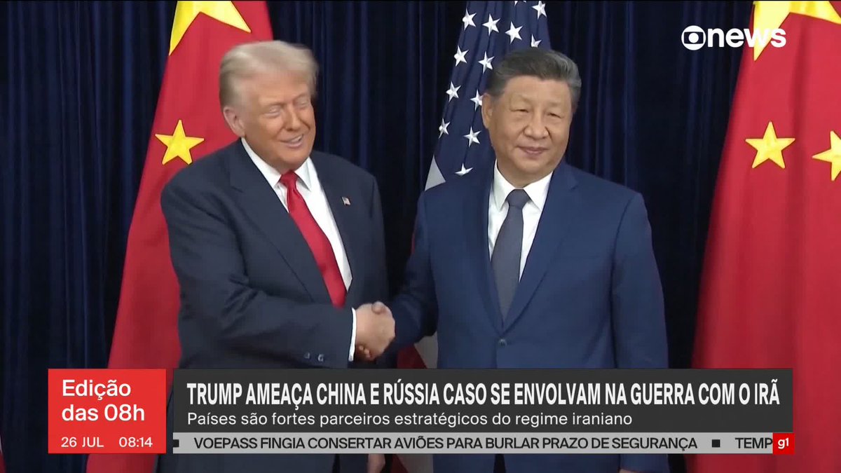 Donald Trump ameaça China e Rússia caso forneçam armamento para o Irã. ➡️ Assista à #GloboNews: #jornalglobonews #EUA #Irã #guerra #China #Rússia