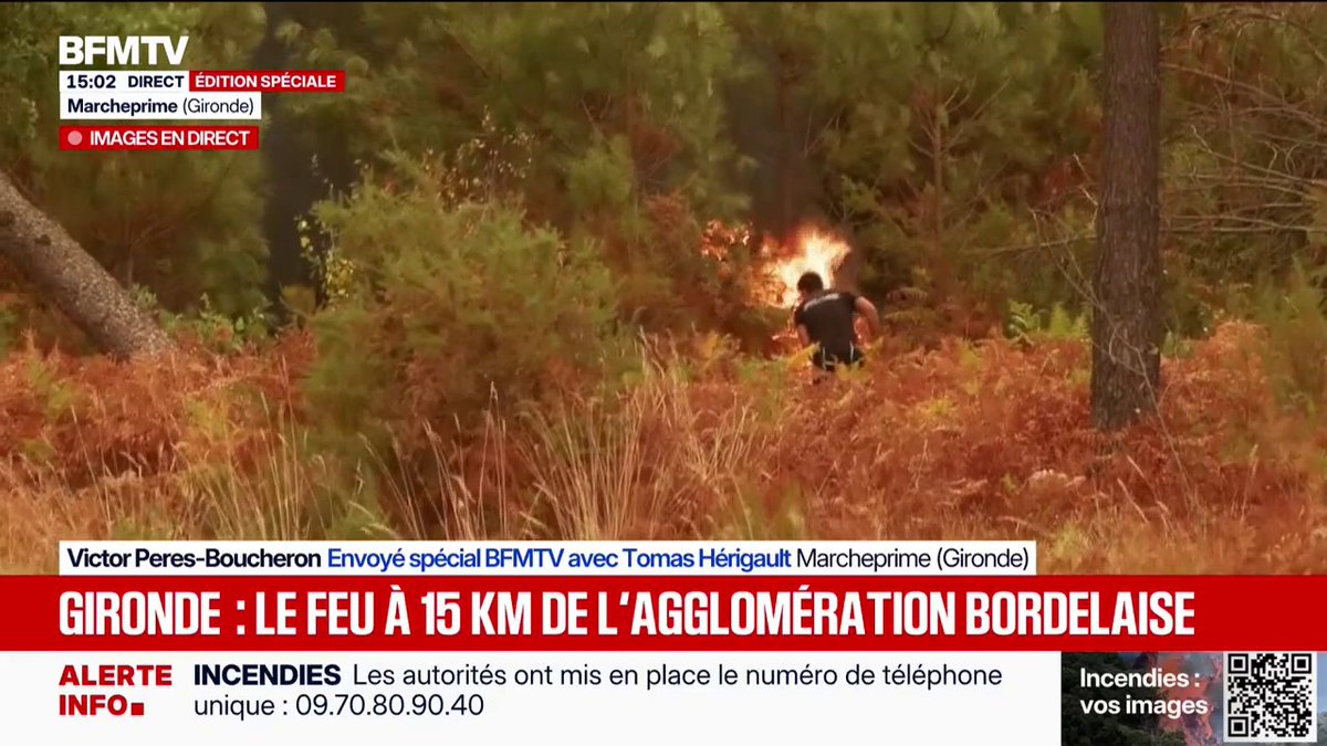 En Gironde, l'incendie est désormais "à 15 km" de l'agglomération de Bordeaux