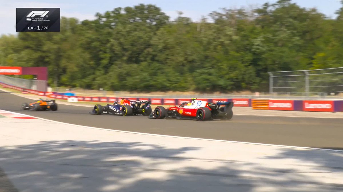 The two McLarens fighting for the lead ⚔️ Max and Lewis battling for P3 😮 WATCH THE RACE START 👇 #F1 #HungarianGP