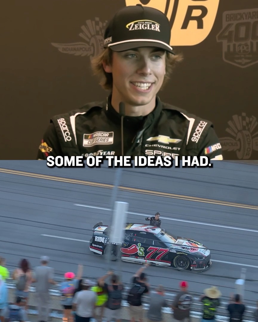 We can only imagine how Carson Hocevar will celebrate if he wins the #Brickyard400. 😂
