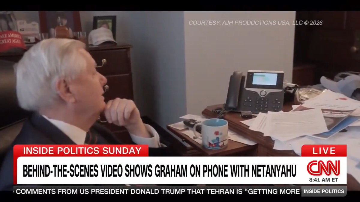 NEW: Remarkable, behind-the-scenes video from the documentary filmmaker Alex Holder shows the late Sen. Lindsey Graham speaking with Israeli PM Benjamin Netanyahu, Biden adviser Jake Sullivan and others at the start of the war with Iran. #InsidePolitics