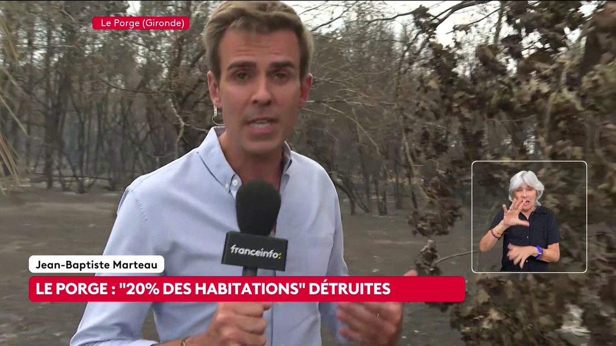 🔴 La commune du Porge "a été encerclée par les flammes dans la nuit de jeudi à vendredi, ce sont 175 maisons qui sont parties en fumée", assure le journaliste de France Télévisions Jean-Baptiste Marteau sur place en vue de l'édition spéciale du 20 heures de France 2. #canal16